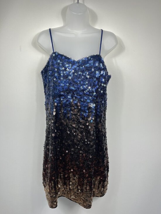 Jolene Dresses & Skirts - Vintage Jolene Dress Womens 10 Blue Sequin Ombre Sleeveless Mini Y2K Taylor